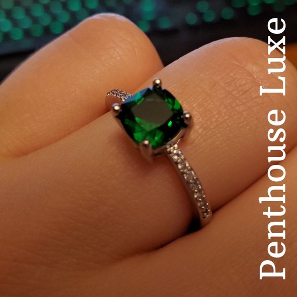 FINAL RESTOCK!! Cushion Cut Green Emerald Ring - Picture 2 of 7